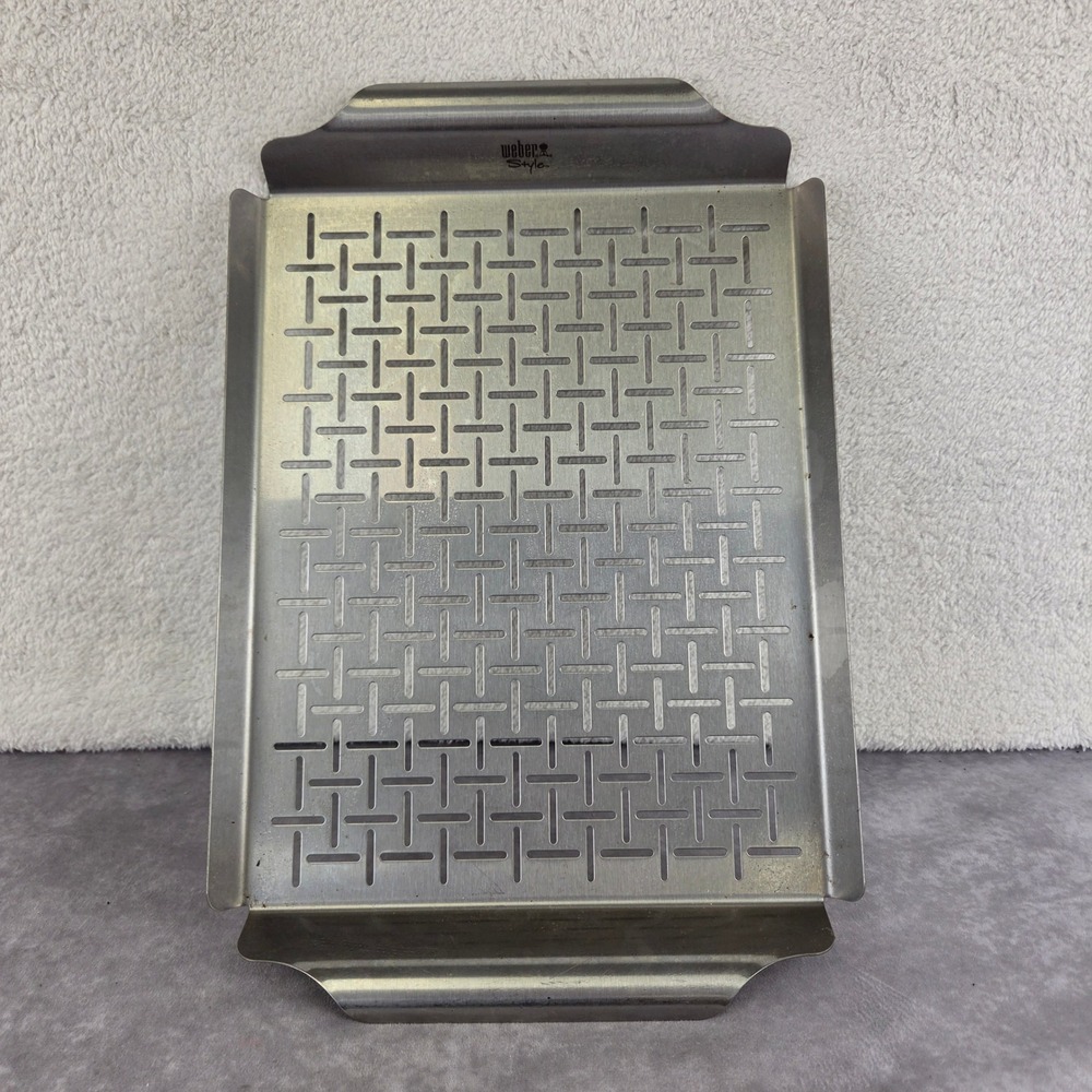 Weber Style Stainless Steel Grill Pan Perforated Vegetable Fish Basket 18.5x11.5